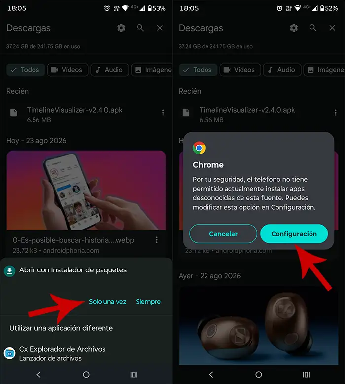Permitir instalar APK Chrome