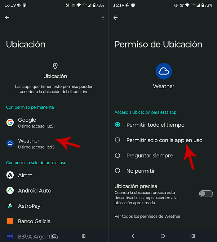 Permitir ubicación solo con la app en uso