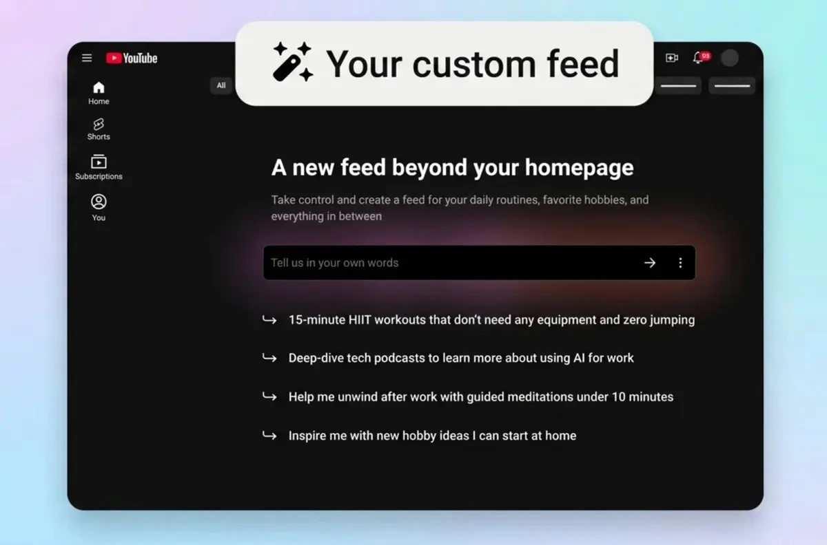 Personalizar tu YouTube con IA llegan los feeds con prompts