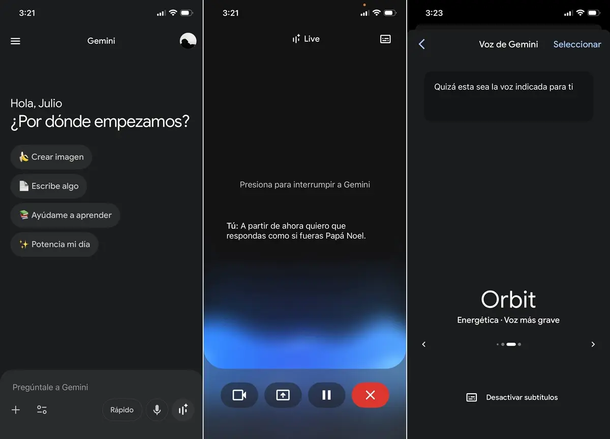 Pídele a Gemini Live que actue como Santa