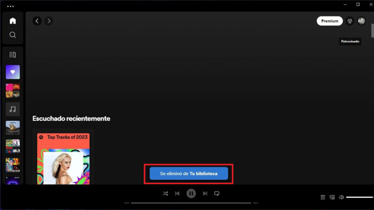 Playlist de Spotify eliminada en PC