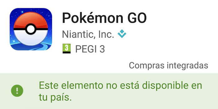 Pokemon Go no disponible pais