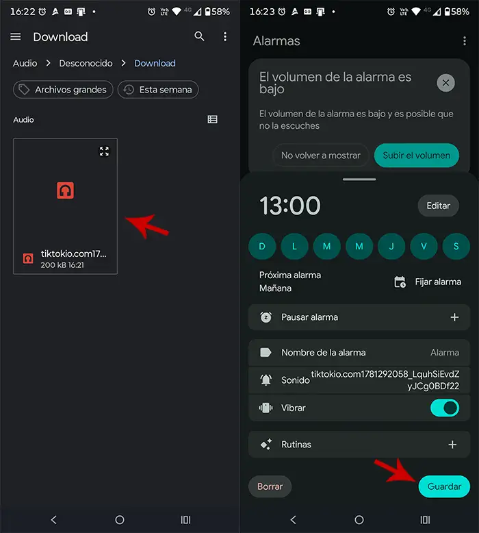 Poner audio de TikTok como tono de alarma