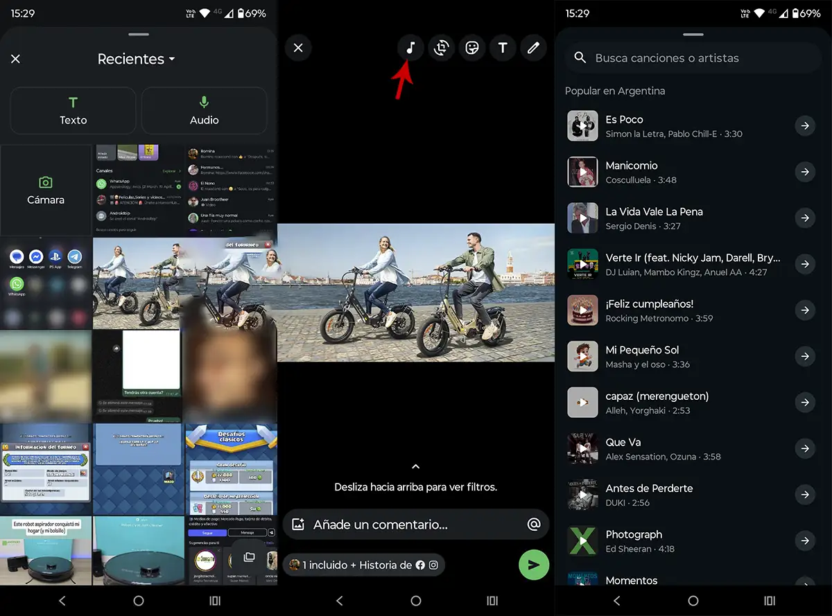 Poner cancion en un estado de WhatsApp