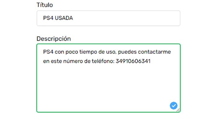 Poner numero de telefono descripcion Milanuncios