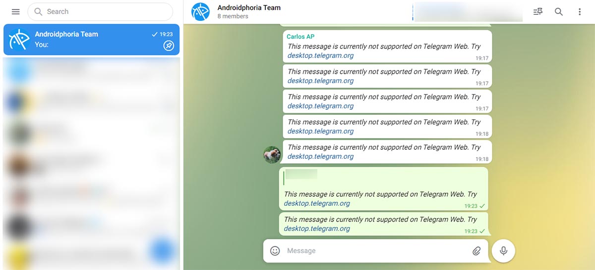 Por que Telegram Web no muestra los mensajes de los grupos