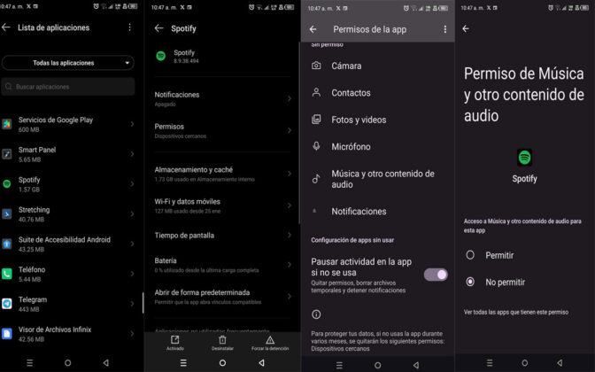 Conceder permisos en Spotify