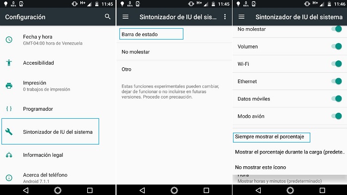 Porcentaje de batería en Android