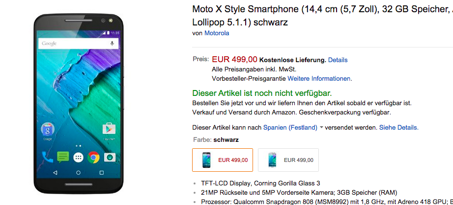 Precio del Moto X Style en Europa