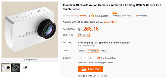 Precomprar Xiaomi Yi 4K Banggood