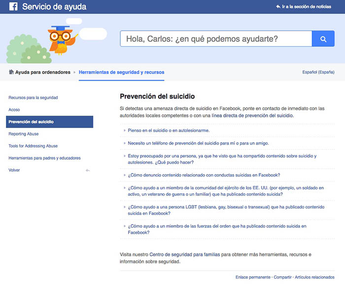 Prevencion suicidios de Facebook