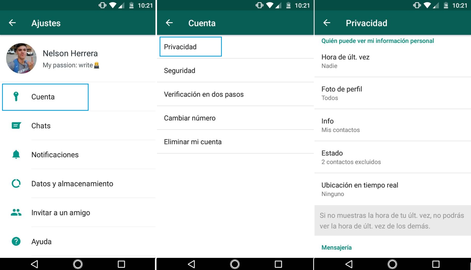 Privacidad dentro de WhatsApp