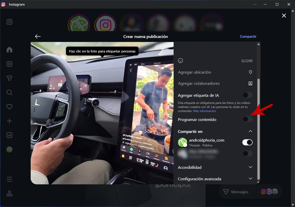 Programar publicacion Instgram web