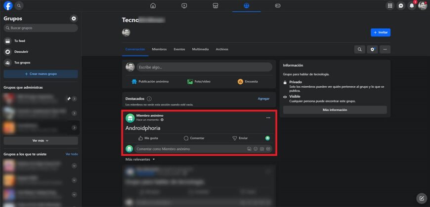 Publicación anonima Facebook