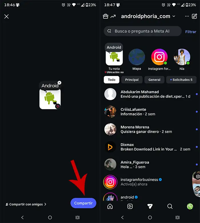 Publicar GIF en notas de Instagram