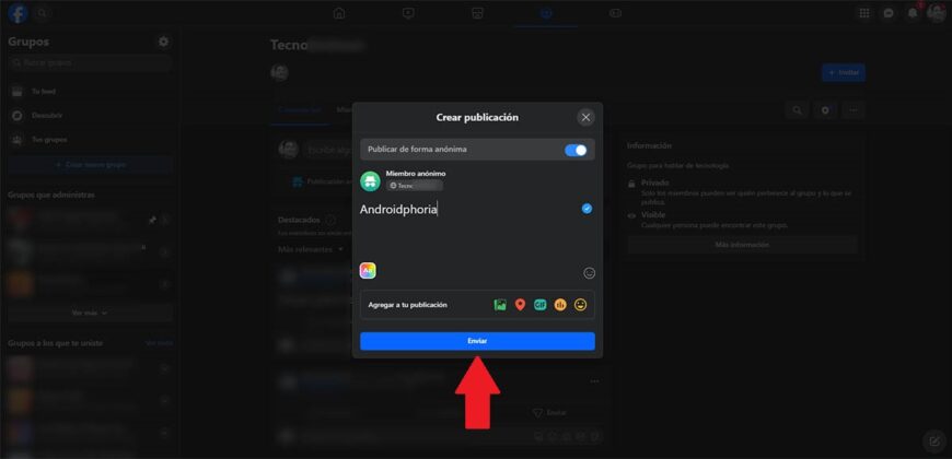 Publicar anonimamente en grupo de Facebook