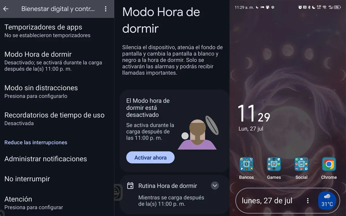 Cómo activar el Modo hora de dormir