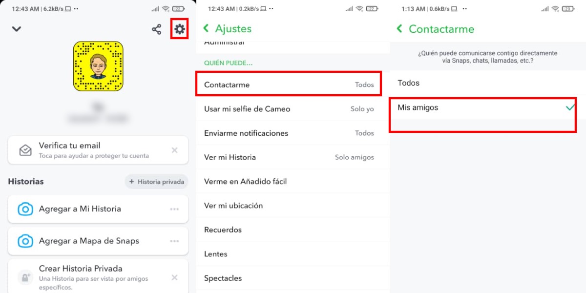 Quienes pueden contactarte en Snapchat