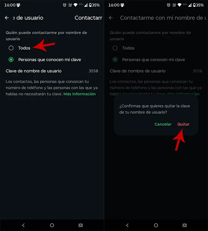 Quitar clave nombre de WhatsApp