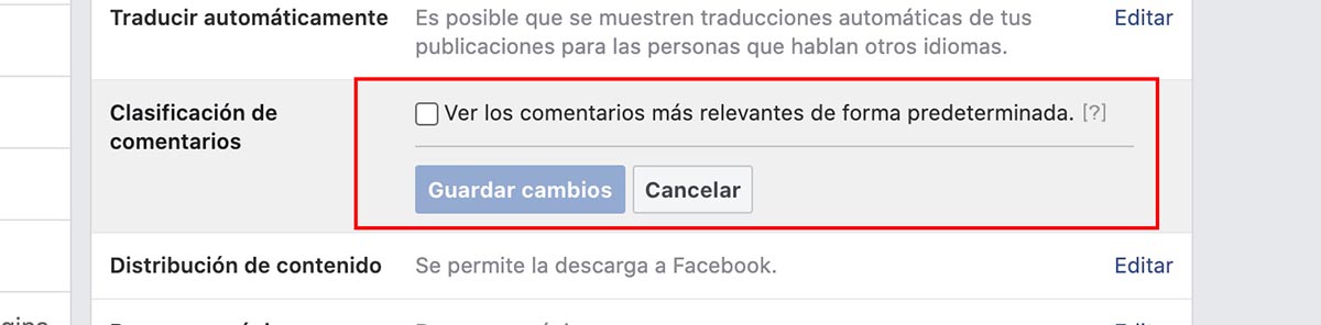 Quitar comentarios relevantes fanpages