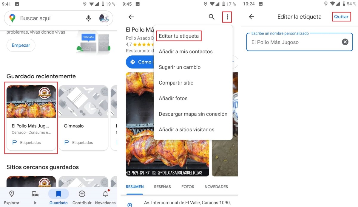 Quitar o editar una etiqueta en Google Maps