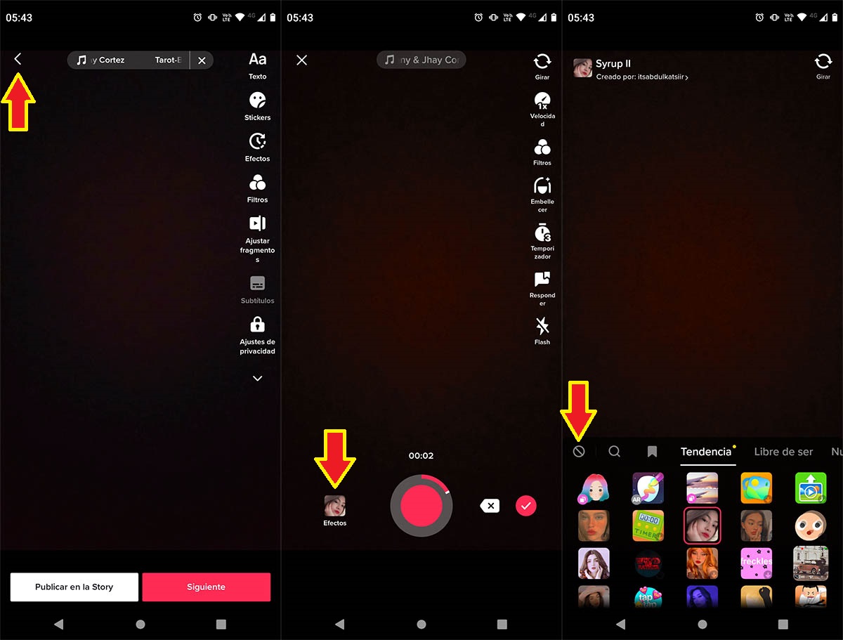 Quitar un efecto de TikTok de un video grabado