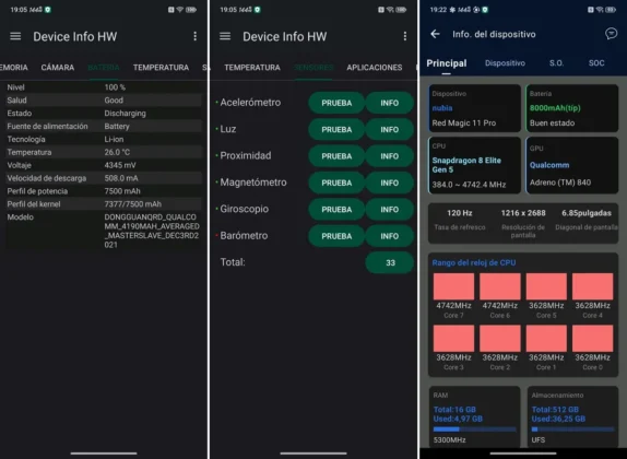 REDMAGIC 11S Pro detalles tecnicos de su bateria y sensores
