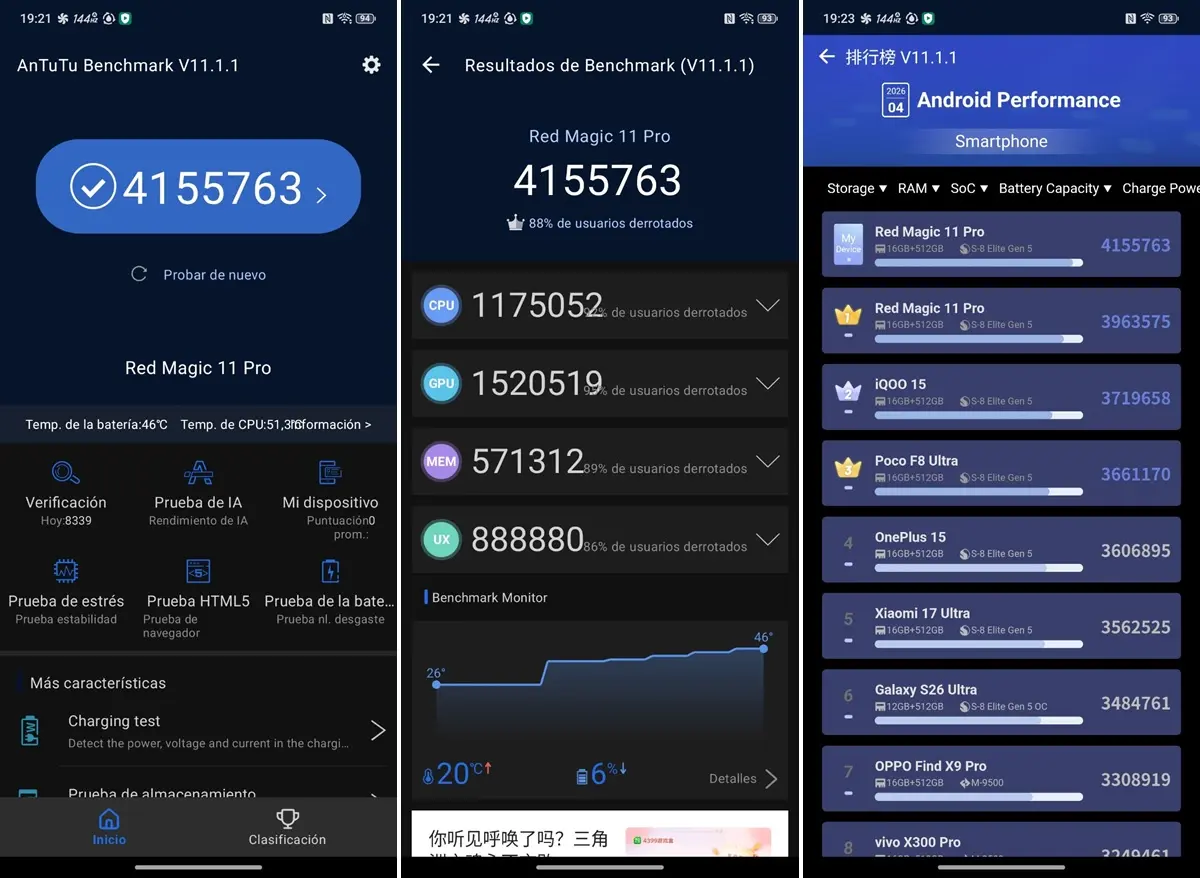 REDMAGIC 11S Pro prueba de rendimiento en AnTuTu