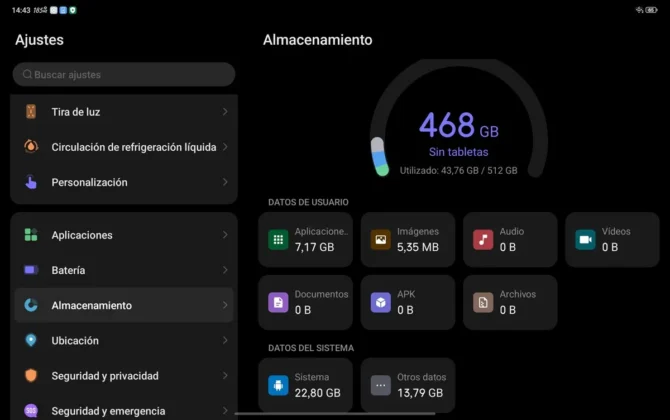 REDMAGIC Astra 2 de sus 512 GB de almacenamiento viene con 468 GB de libres