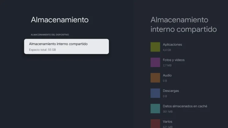 RayNeo Pocket TV de sus 64 GB de almacenamiento tiene 55 GB disponibles para usar
