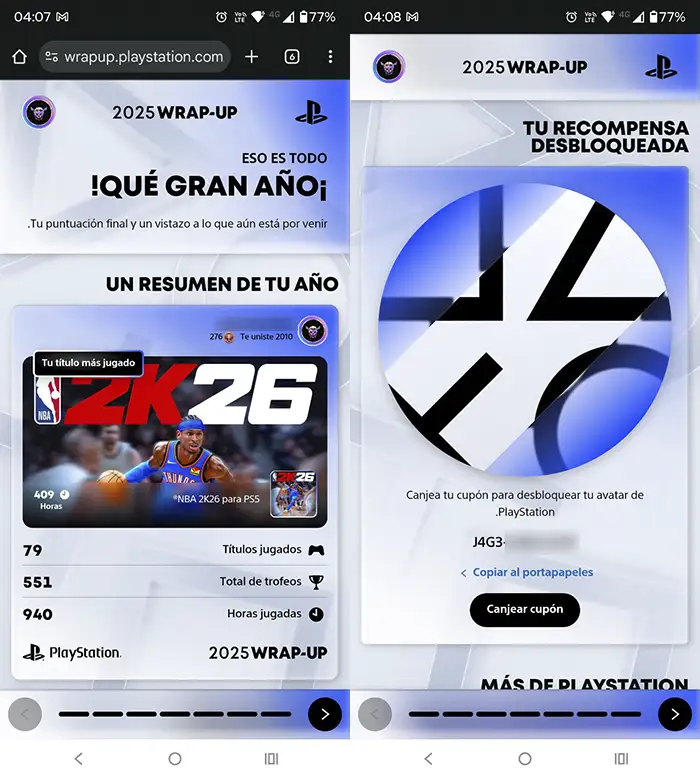 Reclamar recompensa Wrap Up PlayStation 2025