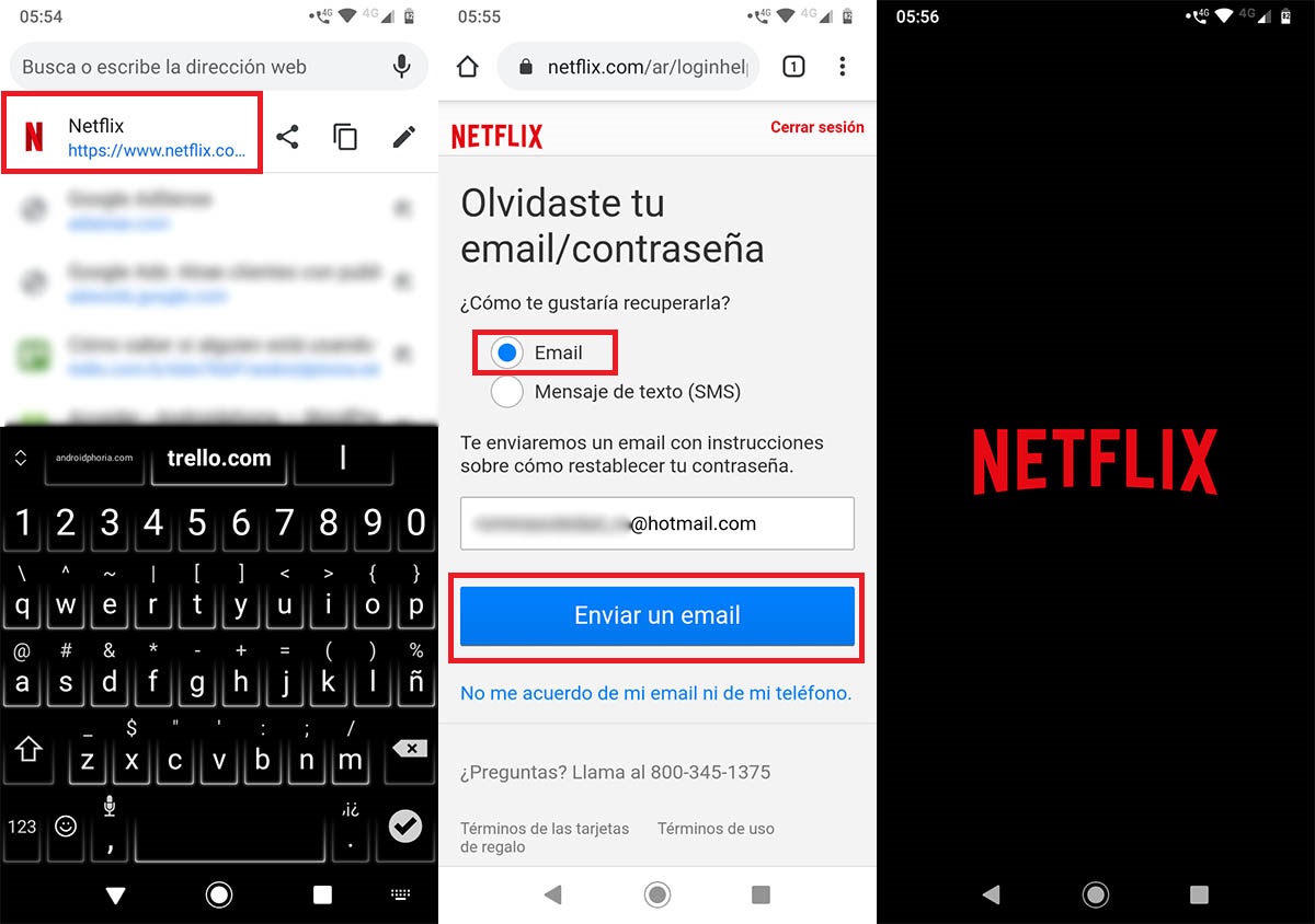 Recuperar contraseña Netflix