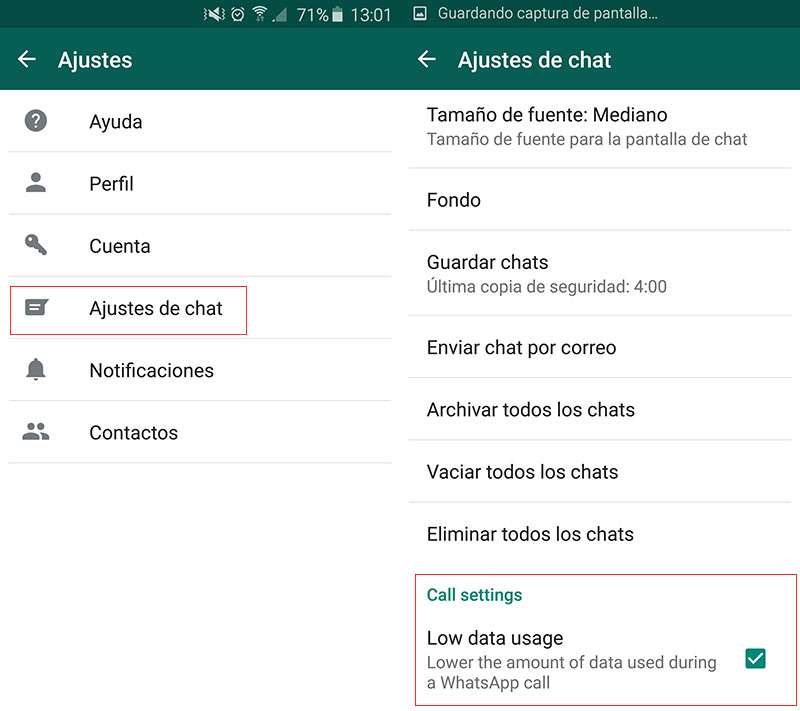 Reducir datos llamadas WhatsApp