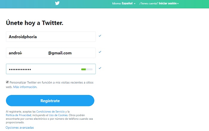 Registrarse en Twitter sin smartphone a