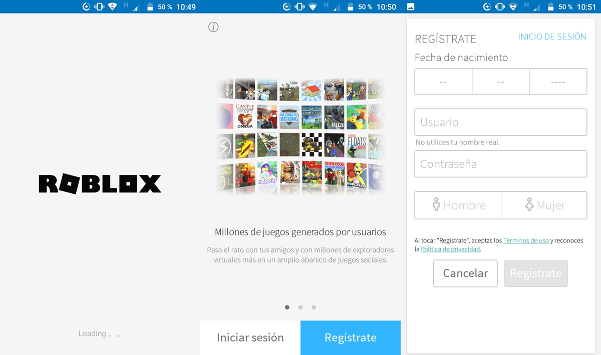 Registrarte en Roblox desde Android