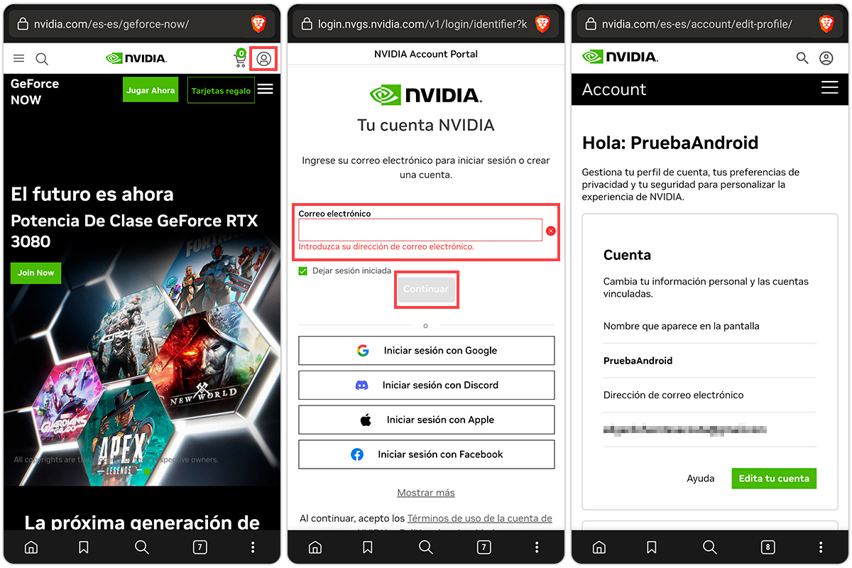 Registrate e inicia sesión en Geforce Now