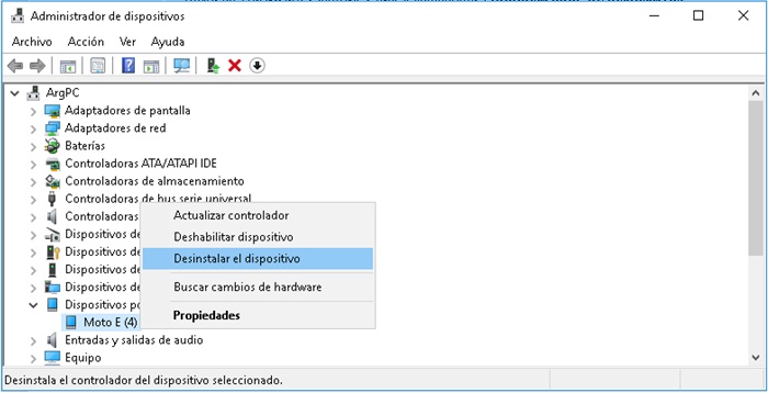 Reinstala driver USB en Windows