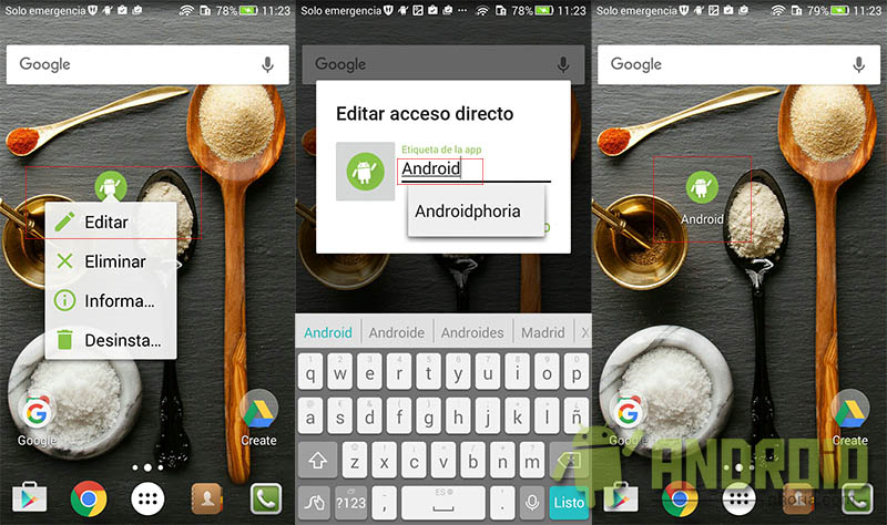 Renombrar acceso directo en Android
