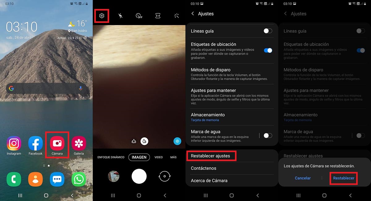 Resetear ajustes camara Samsung Galaxy A71