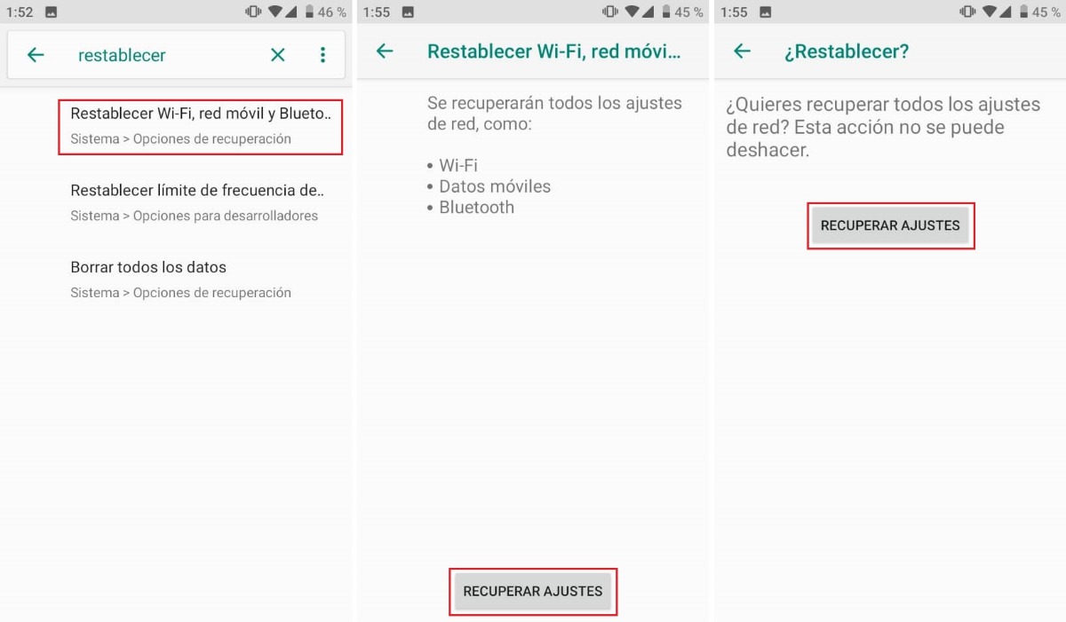 Restablecer la configuración de red