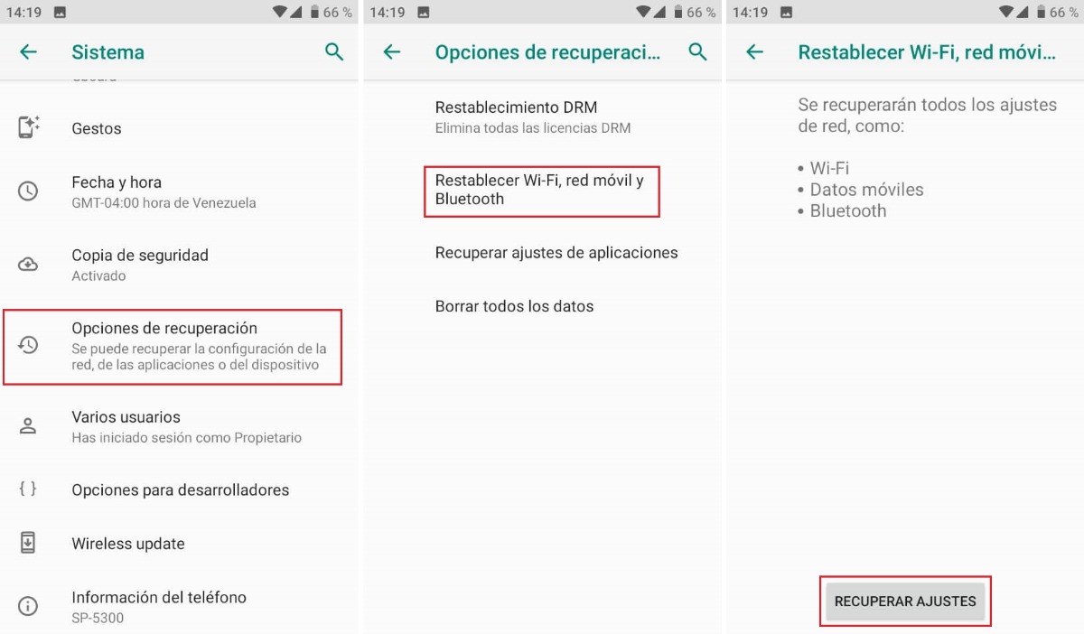 Restablecer la configuración de red