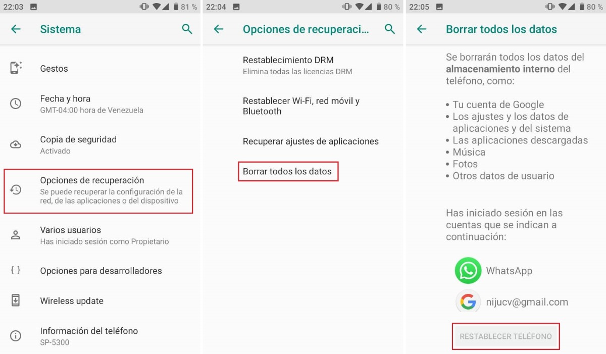 Restablecer tu movil a la configuracion de fabrica