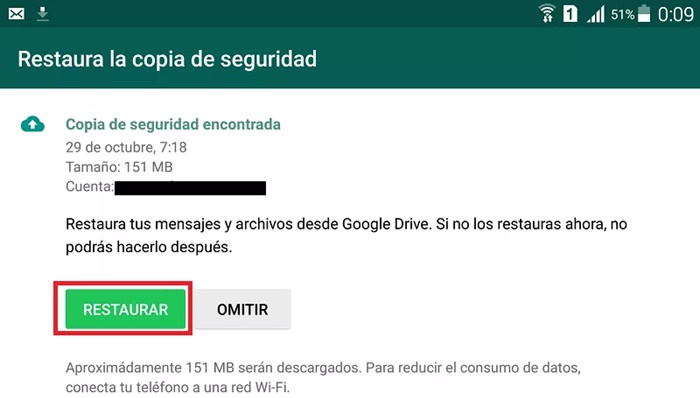 Restaurar copia de seguridad WhatsApp