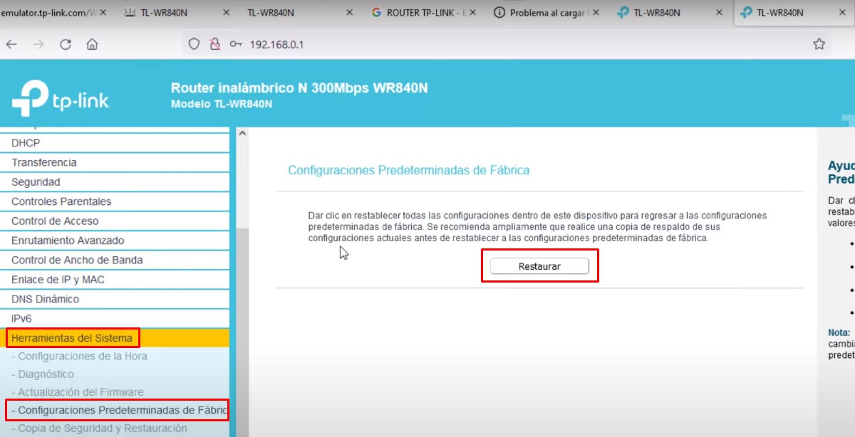 Restaurar valores predeterminados en router TP-Link