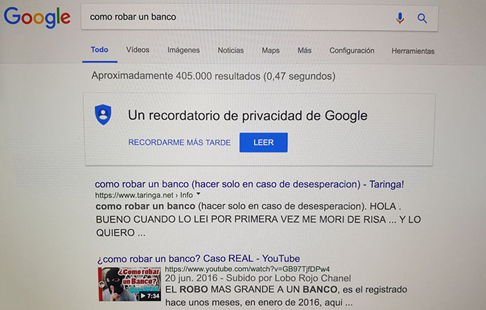 Robar un banco busca Google