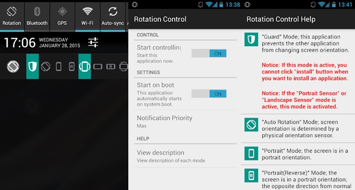 Rotation Control app para girar el móvil