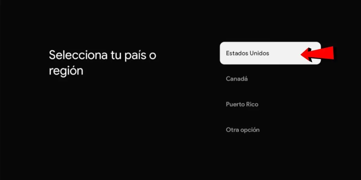 Selecciona Estados Unidos como tu pais en la configuracion del Onn Watch TV