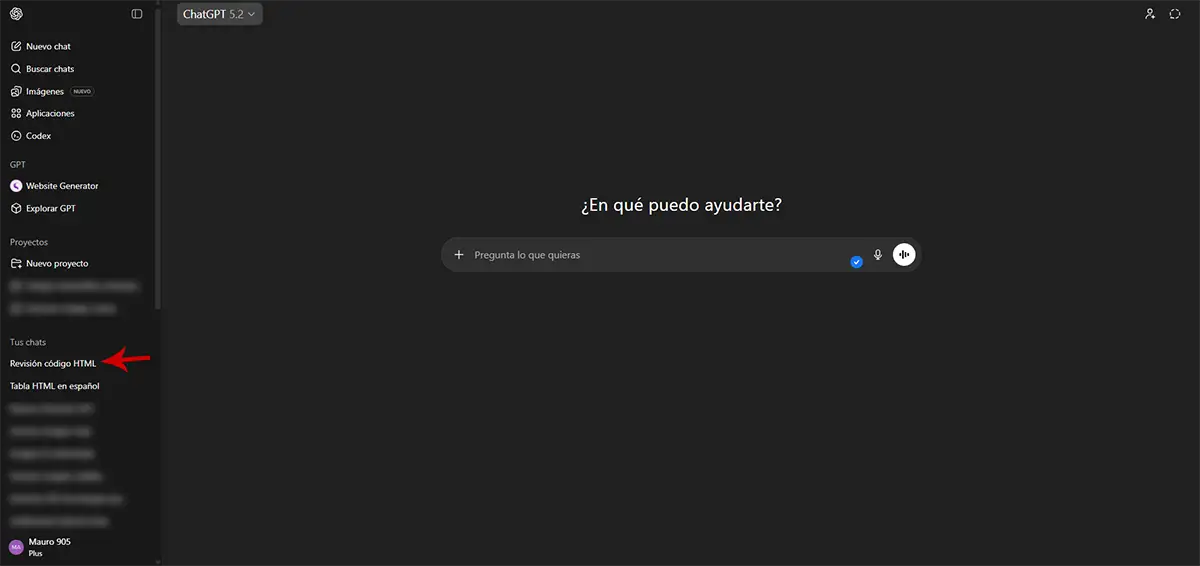 Seleccionar conversación ChatGPT