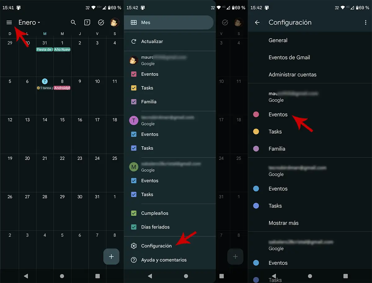 Seleccionar el calendario en Google Calendar desde el móvil