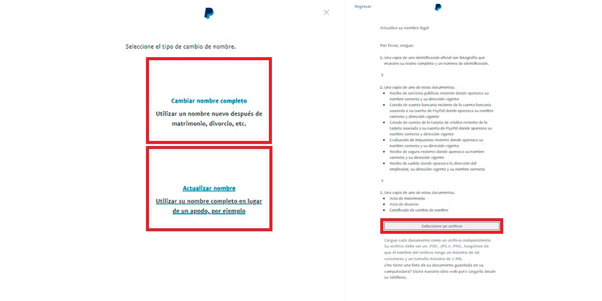 Seleccione el tipo de cambio de hombre y Documentos a cargar